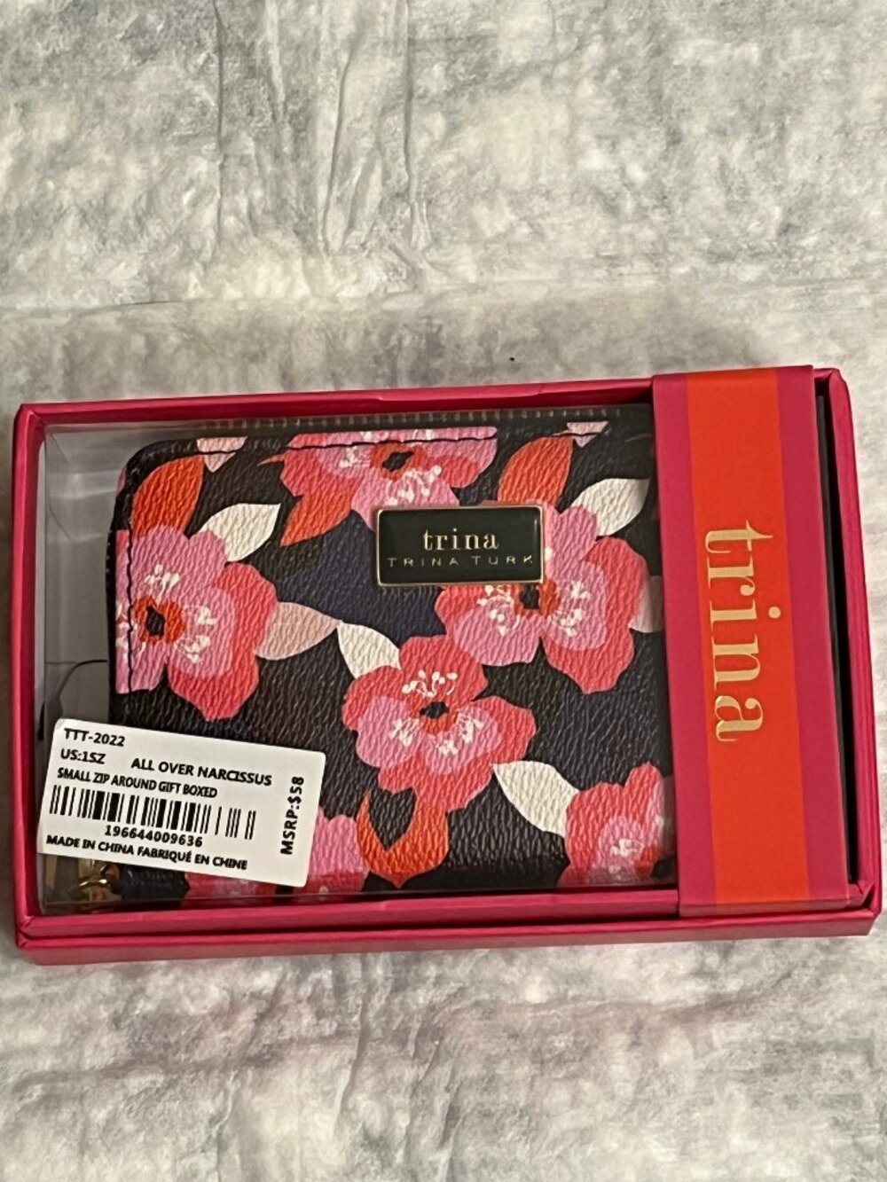 NWT!! Trina Turk “All Over Narcissus” floral print Zip Around Wallet